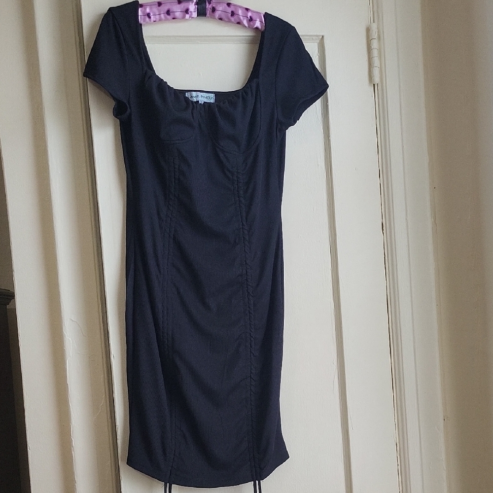 Almost Famous Black Midi Dress with Cap Sleeves